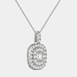 14K White Gold Natural Diamond Double Halo Pendant (1.00 Ctw)