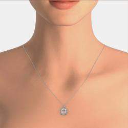 Pre Owned 14K White Gold Natural Diamond Double Halo Pendant (1.00 Ctw)