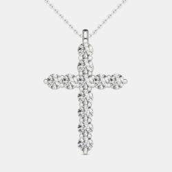 14K Hypoallergenic White Gold Natural Diamond Cross Pendant Necklace (1/2 Ctw)