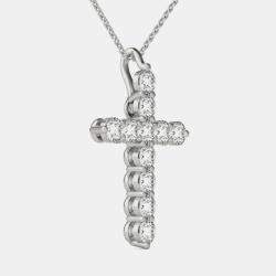 14K Hypoallergenic White Gold Natural Diamond Cross Pendant Necklace (1/2 Ctw)