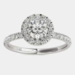 14K White Gold Natural Diamond Halo Engagement Ring (1.00 Ctw)