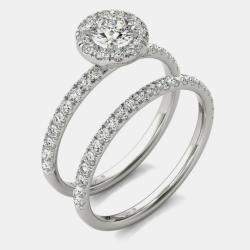 14K White Gold Natural Diamond Halo Wedding Ring Set (1.50 Ctw)