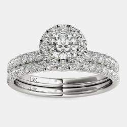 14K White Gold Natural Diamond Halo Wedding Ring Set (1.50 Ctw)