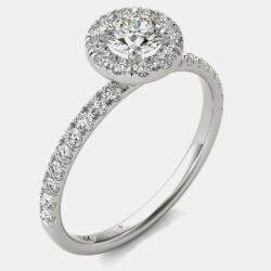 14K White Gold Natural Diamond Halo Engagement Ring (3/4 Ctw)