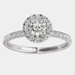 14K White Gold Natural Diamond Halo Engagement Ring (3/4 Ctw)