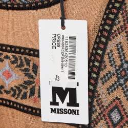Pre Owned M Missoni Brown Floral Pattern Wool Blend Knit Midi Dress M