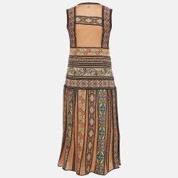 Pre Owned M Missoni Brown Floral Pattern Wool Blend Knit Midi Dress M