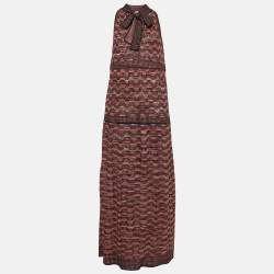 Pre Owned M Missoni Black/Red Patterned Lurex Knit Sleeveless Maxi Dress L