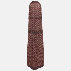 Pre Owned M Missoni Pink Patterned Lurex Knit Sleeveless Maxi Dress L