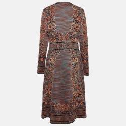 Pre Owned فستان ميدي إم ميزوني نمط تريكو متعدد الألوان بأكمام طويلة مقاس كبير - لارج