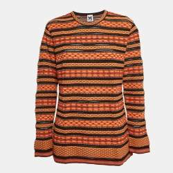 Pre Owned M Missoni Orange/Black Patterned Knit Long Sleeve Top L