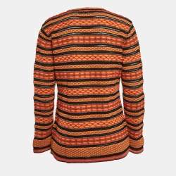 Pre Owned M Missoni Orange/Black Patterned Knit Long Sleeve Top L