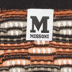 Pre Owned M Missoni Orange/Black Patterned Knit Belted Cardigan S