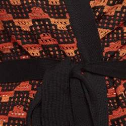 Pre Owned M Missoni Orange/Black Patterned Knit Belted Cardigan S