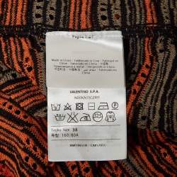 Pre Owned M Missoni Orange/Black Patterned Knit Belted Cardigan S