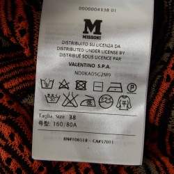 Pre Owned M Missoni Orange/Black Patterned Knit Belted Cardigan S