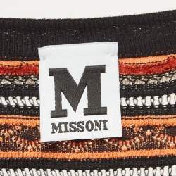 Pre Owned M Missoni Orange/Black Patterned Knit Long Sleeve Top L