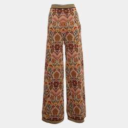 Pre Owned M Missoni Multicolor Floral Pattern Knit Wide Leg Pants L