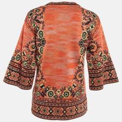 Pre Owned M Missoni Orange Floral Jacquard Knit Top M