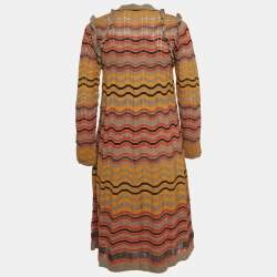 Pre Owned M Missoni Multicolor Patterned Knit Ruffled Midi Dress L