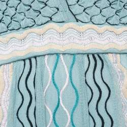 Pre Owned M Missoni Blue Patterned Knit V-Neck Sleeveless Midi Dress L