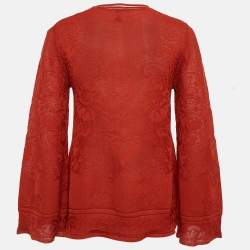 Pre Owned M Missoni Rust Orange Patterned Knit Round Neck Top S
