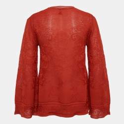 Pre Owned M Missoni Rust Orange Patterned Knit Round Neck Top L