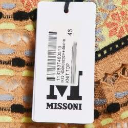 Pre Owned M Missoni Beige/Multicolor Patterned Knit Long Sleeve Top L