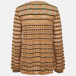 Pre Owned M Missoni Beige/Multicolor Patterned Knit Long Sleeve Top L