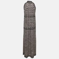 M Missoni Multicolor Pinhole Patterned Lurex Knit Tie-Up Neck Maxi Dress M