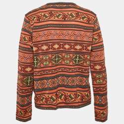 M Missoni Orange/Multicolor Patterned Knit Wool Blend Cardigan L