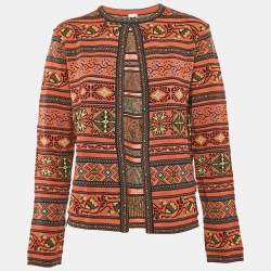 M Missoni Orange/Multicolor Patterned Knit Wool Blend Cardigan L