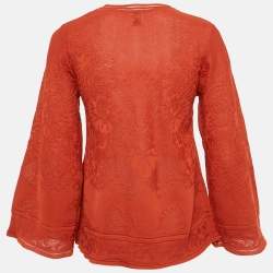 M Missoni Burnt Orange Floral Knit Long Sleeve Top M