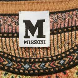 Pre Owned M Missoni Brown Wool Blend Knit Contrast Patterned Knit Trim Detail Top L