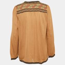 Pre Owned M Missoni Brown Wool Blend Knit Contrast Patterned Knit Trim Detail Top L