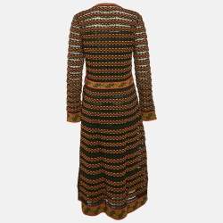 Pre Owned M Missoni Black/Green Patterned Knit Long Sleeve Midi Dress M