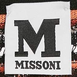 Pre Owned M Missoni Orange/Black Patterned Knit Long Cardigan S