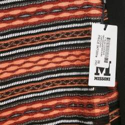 Pre Owned M Missoni Orange/Black Patterned Knit Long Cardigan S