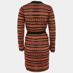 Pre Owned M Missoni Orange/Black Patterned Knit Long Cardigan S