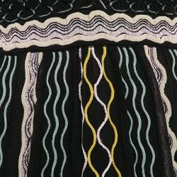 M Missoni Black/Blue Patterned Knit Plunge Neck Midi Dress L