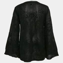 Pre Owned M Missoni Black Floral Knit Long Sleeve Top L