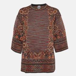 Pre Owned M Missoni Black/Orange Patterned Knit Bell Sleeves Top L