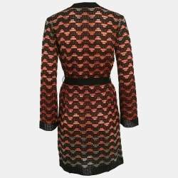 Pre Owned M Missoni Black/Orange Patterned Knit Long Cardigan S