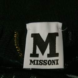 Pre Owned M Missoni Black/Blue Patterned Knit Plunge Neck Midi Dress L