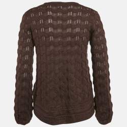 Pre Owned M Missoni Purple Patterned Knit Keyhole Neck Top S