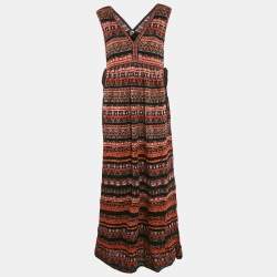 M Missoni Brown/Black Stripe Pattern Lurex Knit Sleeveless Maxi Dress L