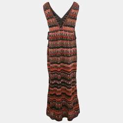 M Missoni Brown/Black Stripe Pattern Lurex Knit Sleeveless Maxi Dress L