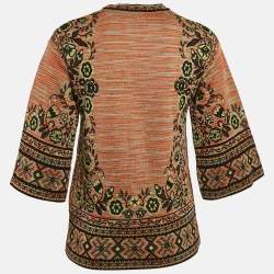 Pre Owned M Missoni Beige/Green Floral Patterned Knit Top S