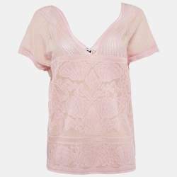 Pre Owned M Missoni Pink Floral Patterned Lurex Knit Top S