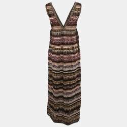 Pre Owned M Missoni Black/Pink Stripe Lurex Knit Sleeveless Maxi Dress S